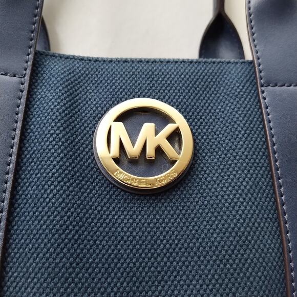 Michael Kors Navy Blue Canvas Leather Trim Double Handle Tote Shoulder Bag - Picture 5 of 16